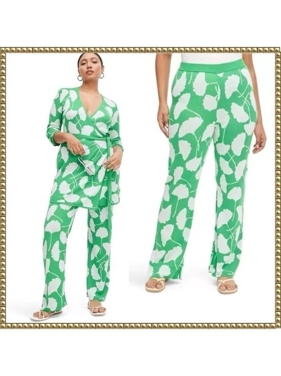 Diane Von Furstenberg Pants - Diane Von Furstenberg Target Green Flare Knit Pants Large